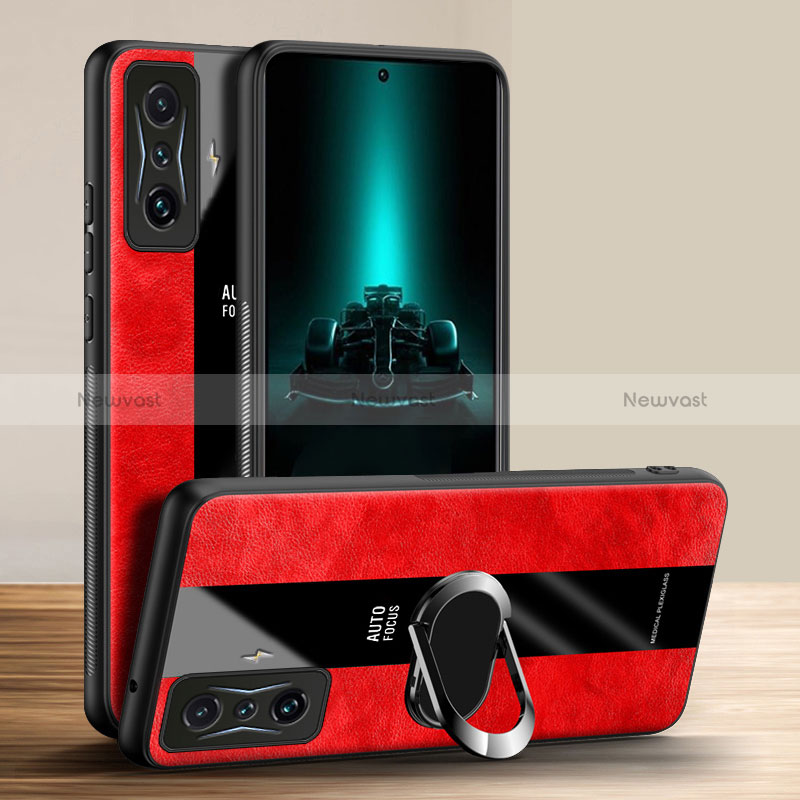 Soft Silicone Gel Leather Snap On Case Cover with Magnetic Finger Ring Stand PB1 for Xiaomi Poco F4 GT 5G