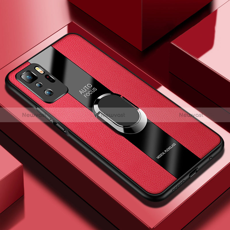 Soft Silicone Gel Leather Snap On Case Cover with Magnetic Finger Ring Stand PB1 for Xiaomi Poco X3 GT 5G Red