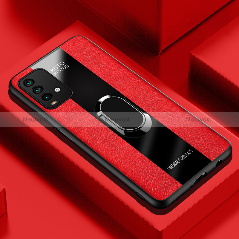 Soft Silicone Gel Leather Snap On Case Cover with Magnetic Finger Ring Stand PB1 for Xiaomi Redmi 9T 4G