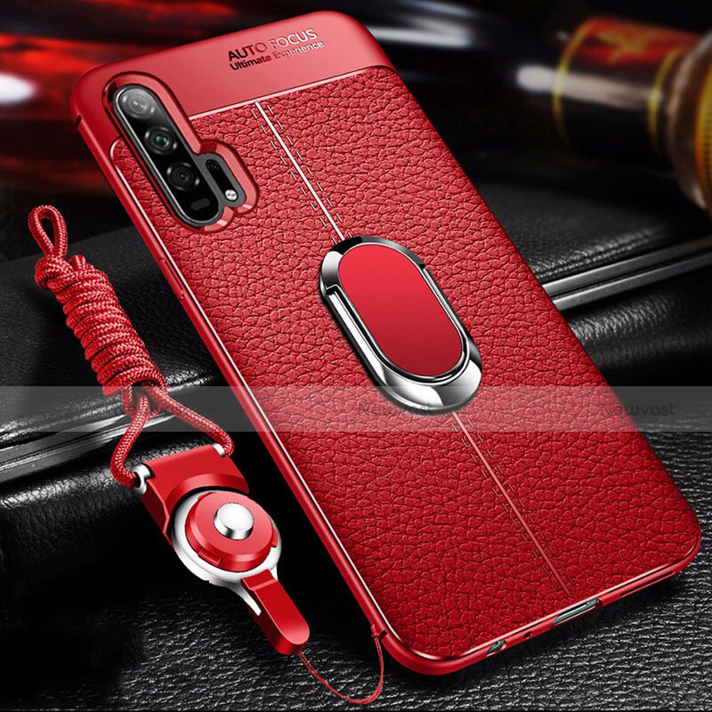 Soft Silicone Gel Leather Snap On Case Cover with Magnetic Finger Ring Stand S01 for Huawei Honor 20 Pro