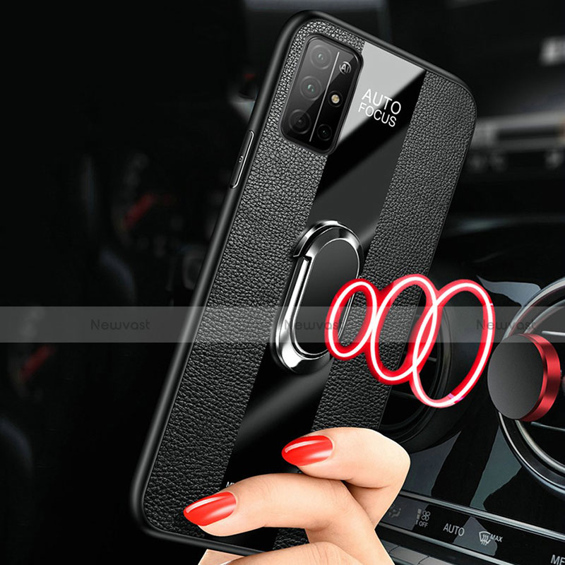 Soft Silicone Gel Leather Snap On Case Cover with Magnetic Finger Ring Stand S01 for Huawei Honor 30S