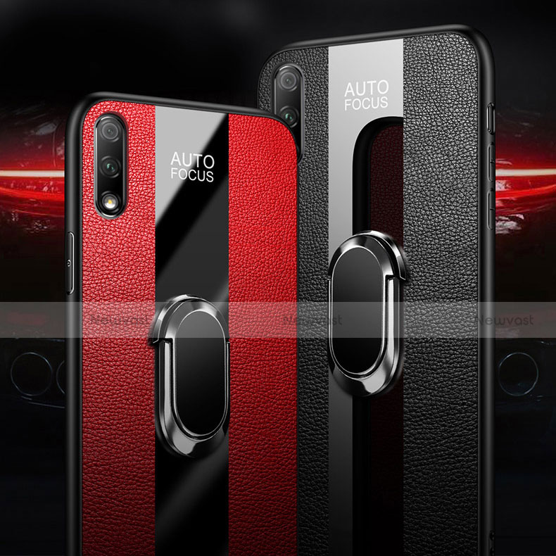 Soft Silicone Gel Leather Snap On Case Cover with Magnetic Finger Ring Stand S01 for Huawei Honor 9X