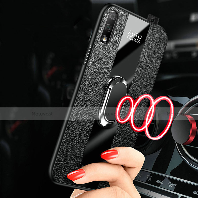Soft Silicone Gel Leather Snap On Case Cover with Magnetic Finger Ring Stand S01 for Huawei Honor 9X