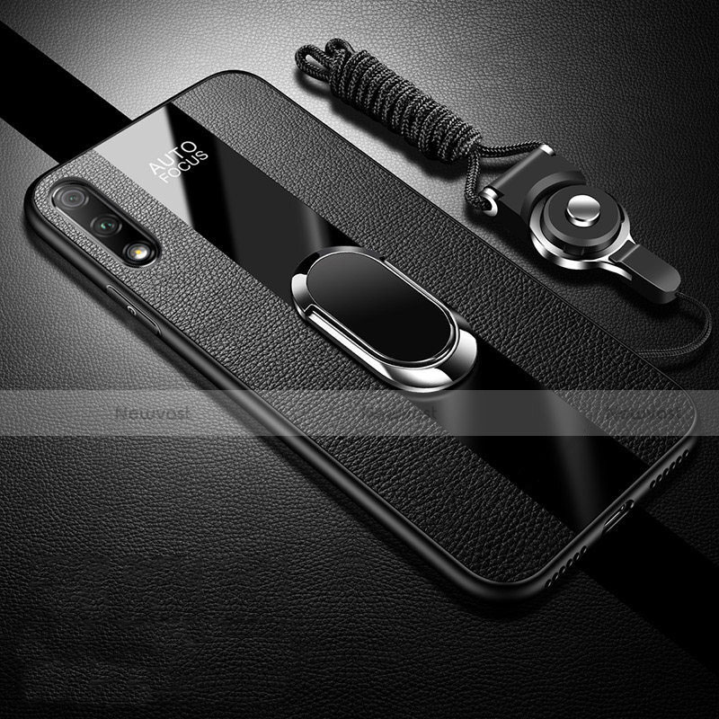 Soft Silicone Gel Leather Snap On Case Cover with Magnetic Finger Ring Stand S01 for Huawei Honor 9X