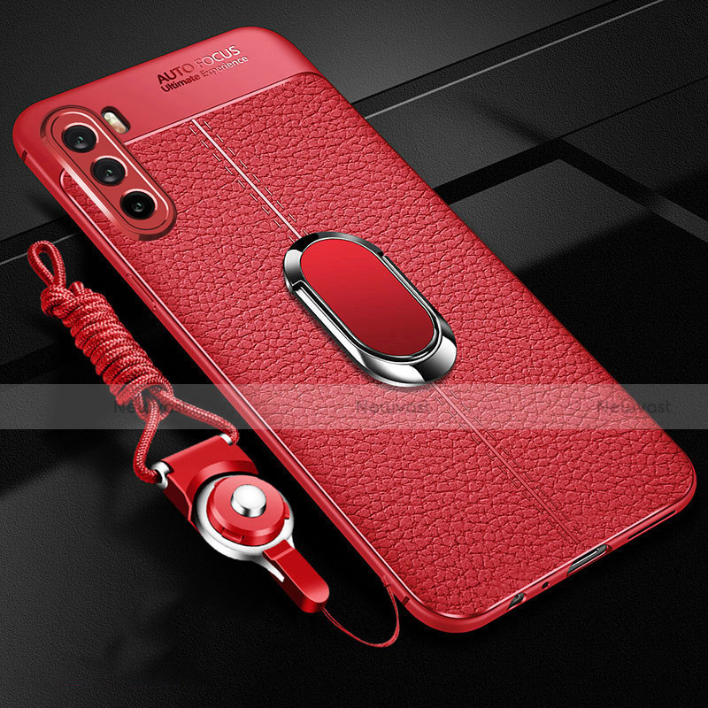 Soft Silicone Gel Leather Snap On Case Cover with Magnetic Finger Ring Stand S01 for Huawei Mate 40 Lite 5G