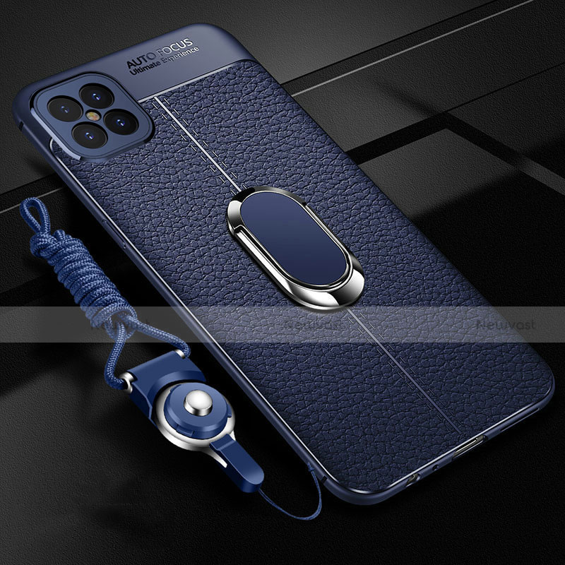 Soft Silicone Gel Leather Snap On Case Cover with Magnetic Finger Ring Stand S01 for Huawei Nova 8 SE 5G Blue