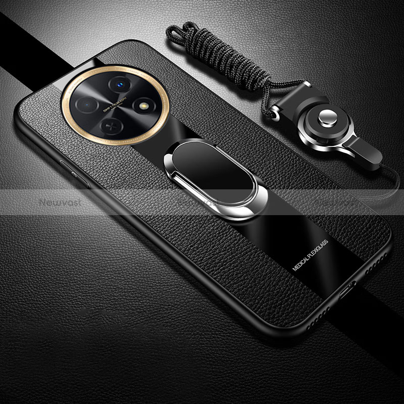 Soft Silicone Gel Leather Snap On Case Cover with Magnetic Finger Ring Stand S01 for Huawei Nova Y91