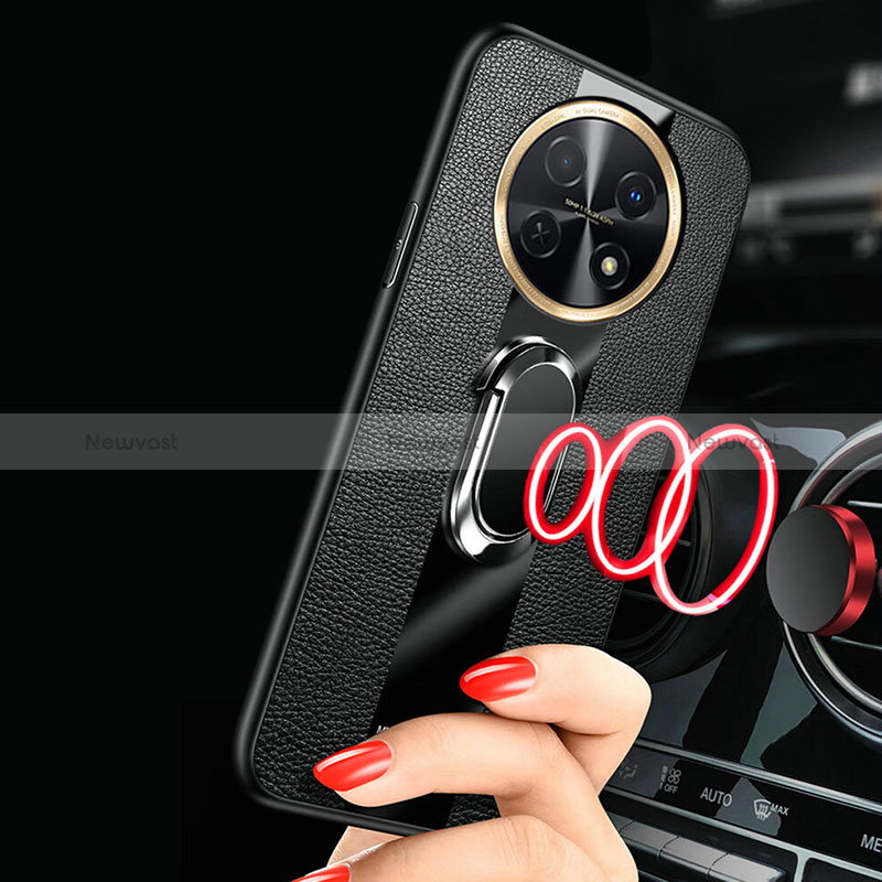 Soft Silicone Gel Leather Snap On Case Cover with Magnetic Finger Ring Stand S01 for Huawei Nova Y91