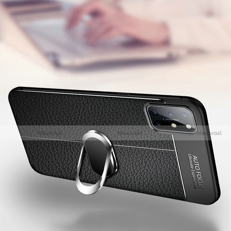 Soft Silicone Gel Leather Snap On Case Cover with Magnetic Finger Ring Stand S01 for OnePlus 8T 5G