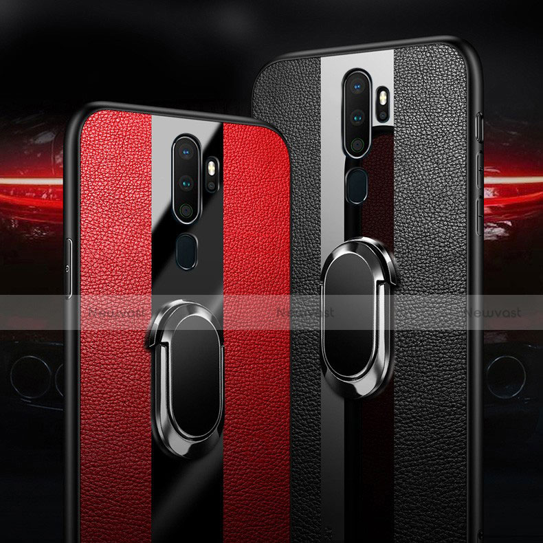 Soft Silicone Gel Leather Snap On Case Cover with Magnetic Finger Ring Stand S01 for Oppo A11X