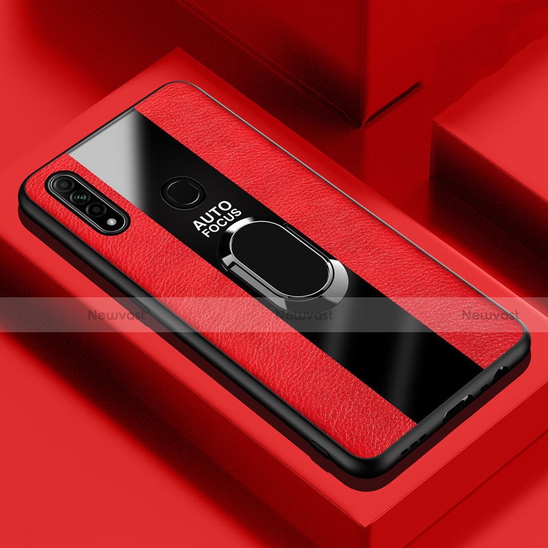 Soft Silicone Gel Leather Snap On Case Cover with Magnetic Finger Ring Stand S01 for Oppo A31 Red