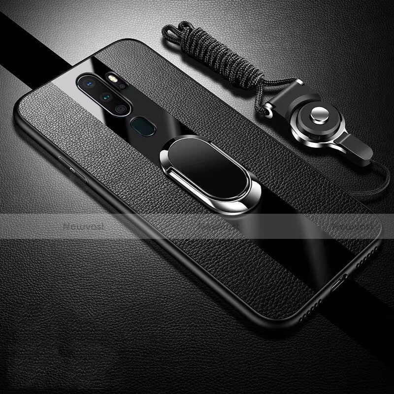 Soft Silicone Gel Leather Snap On Case Cover with Magnetic Finger Ring Stand S01 for Oppo A5 (2020)