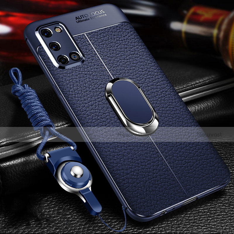 Soft Silicone Gel Leather Snap On Case Cover with Magnetic Finger Ring Stand S01 for Oppo A52