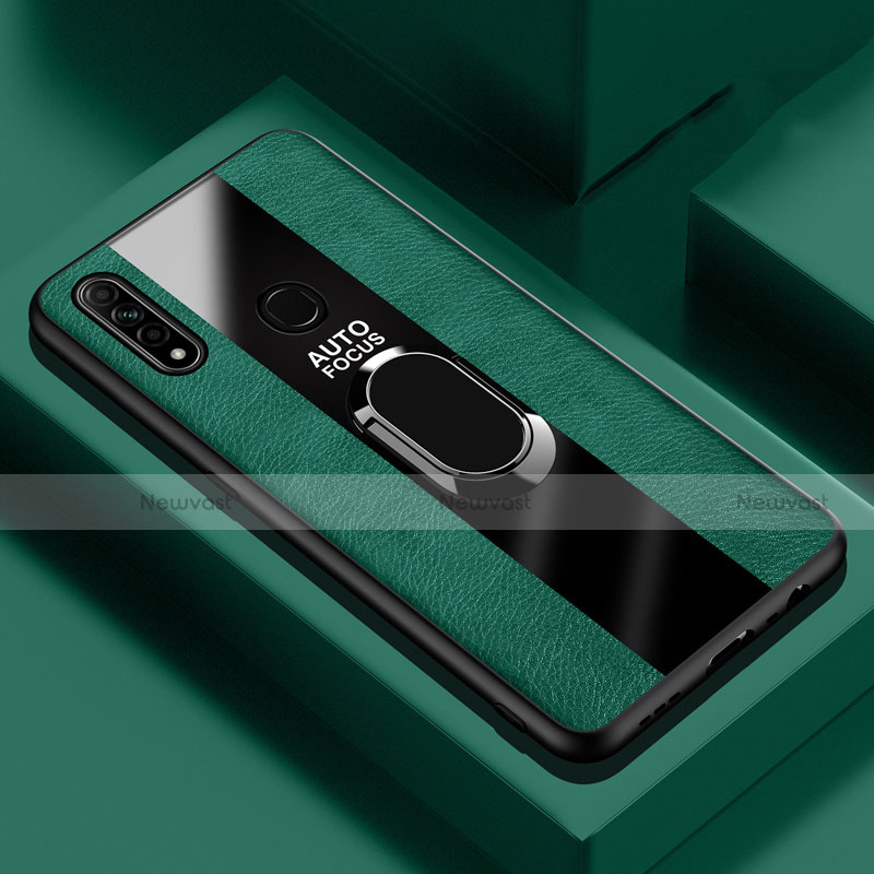 Soft Silicone Gel Leather Snap On Case Cover with Magnetic Finger Ring Stand S01 for Oppo A8 Green