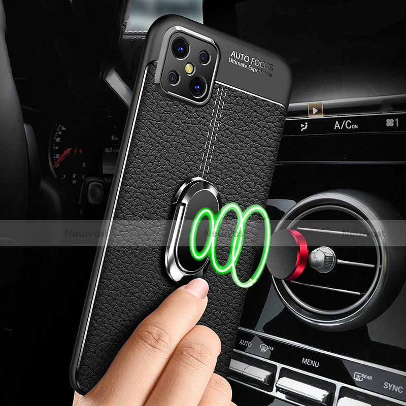 Soft Silicone Gel Leather Snap On Case Cover with Magnetic Finger Ring Stand S01 for Oppo A92s 5G