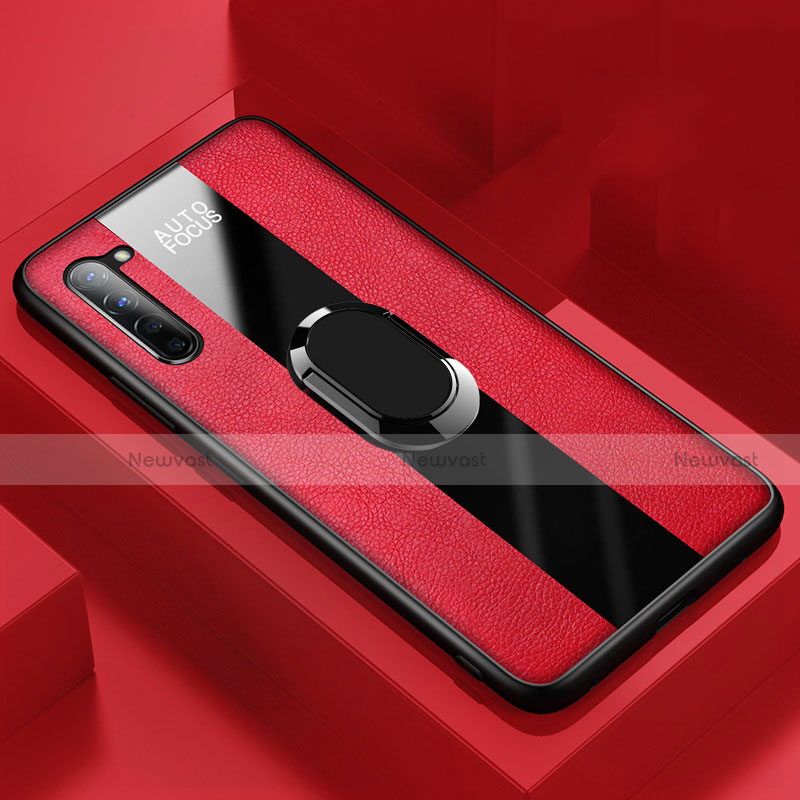 Soft Silicone Gel Leather Snap On Case Cover with Magnetic Finger Ring Stand S01 for Oppo Find X2 Lite Red