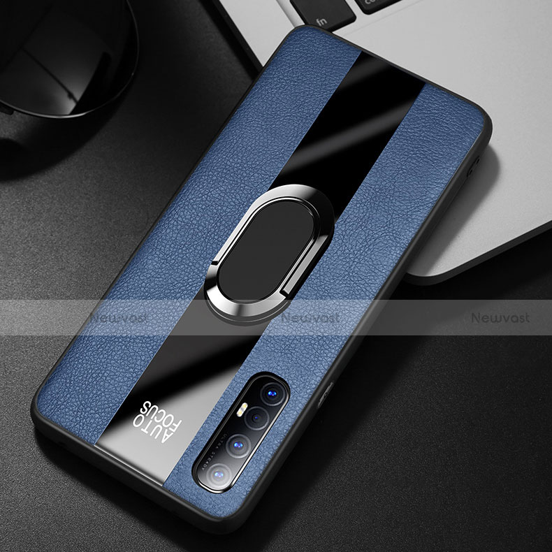 Soft Silicone Gel Leather Snap On Case Cover with Magnetic Finger Ring Stand S01 for Oppo Reno3 Pro