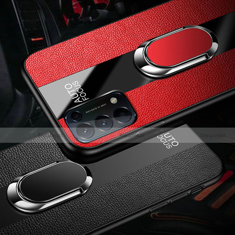 Soft Silicone Gel Leather Snap On Case Cover with Magnetic Finger Ring Stand S01 for Oppo Reno5 5G