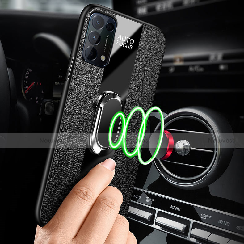 Soft Silicone Gel Leather Snap On Case Cover with Magnetic Finger Ring Stand S01 for Oppo Reno5 Pro 5G