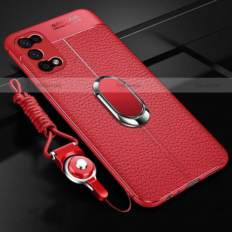 Soft Silicone Gel Leather Snap On Case Cover with Magnetic Finger Ring Stand S01 for Realme V5 5G Red