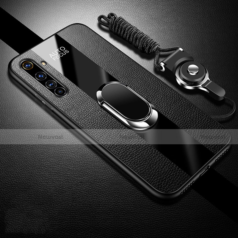 Soft Silicone Gel Leather Snap On Case Cover with Magnetic Finger Ring Stand S01 for Realme X50 Pro 5G