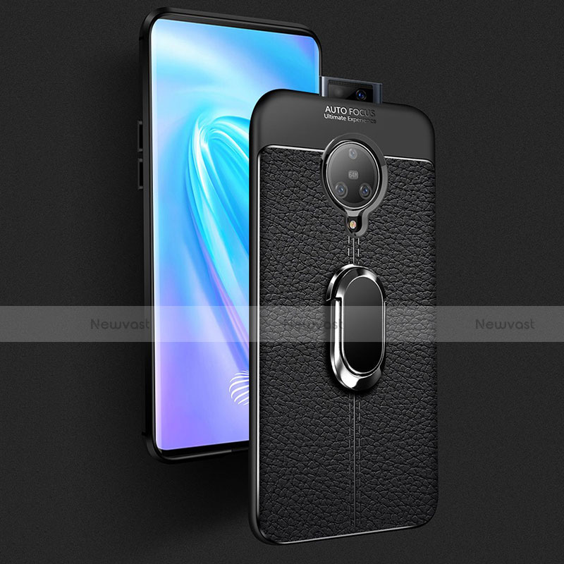 Soft Silicone Gel Leather Snap On Case Cover with Magnetic Finger Ring Stand S01 for Vivo Nex 3