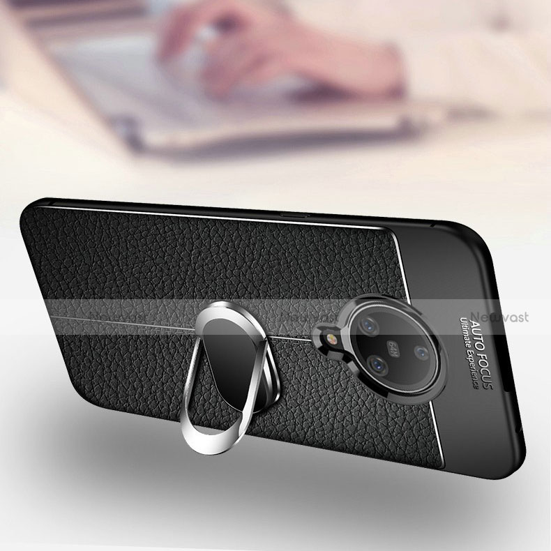 Soft Silicone Gel Leather Snap On Case Cover with Magnetic Finger Ring Stand S01 for Vivo Nex 3