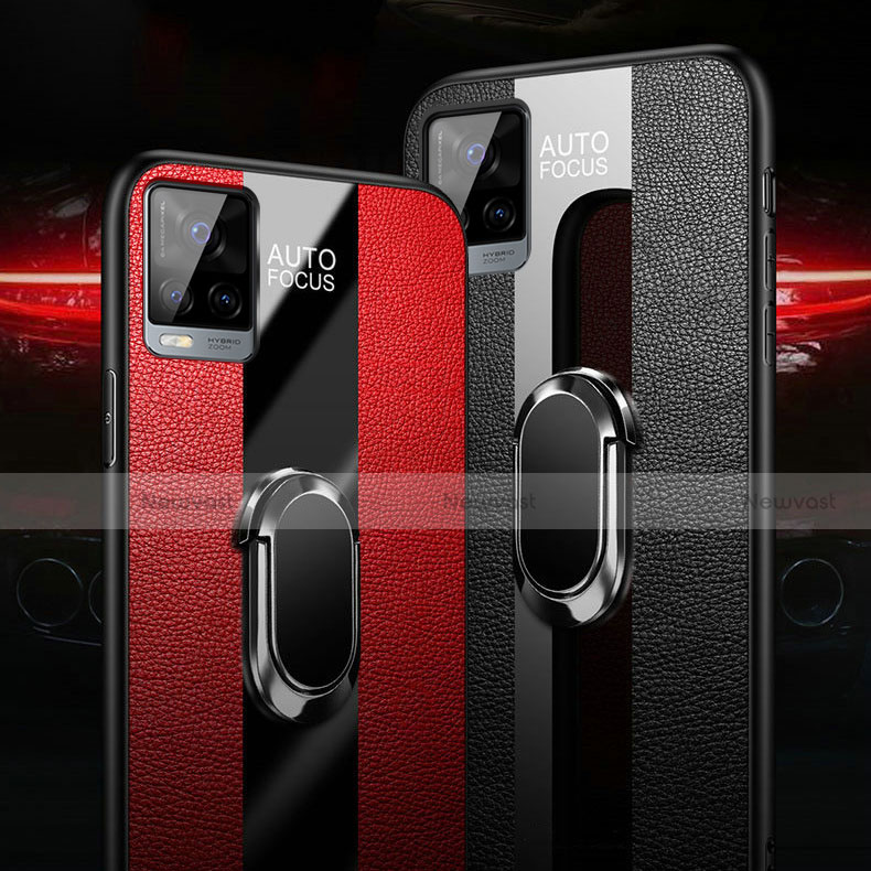 Soft Silicone Gel Leather Snap On Case Cover with Magnetic Finger Ring Stand S01 for Vivo V20 Pro 5G