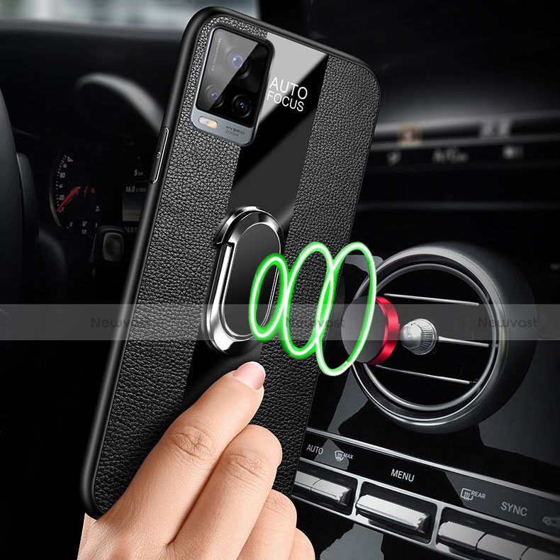 Soft Silicone Gel Leather Snap On Case Cover with Magnetic Finger Ring Stand S01 for Vivo V20 Pro 5G