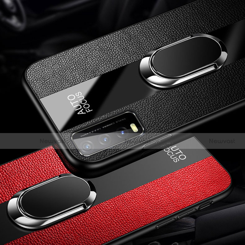 Soft Silicone Gel Leather Snap On Case Cover with Magnetic Finger Ring Stand S01 for Vivo Y20s