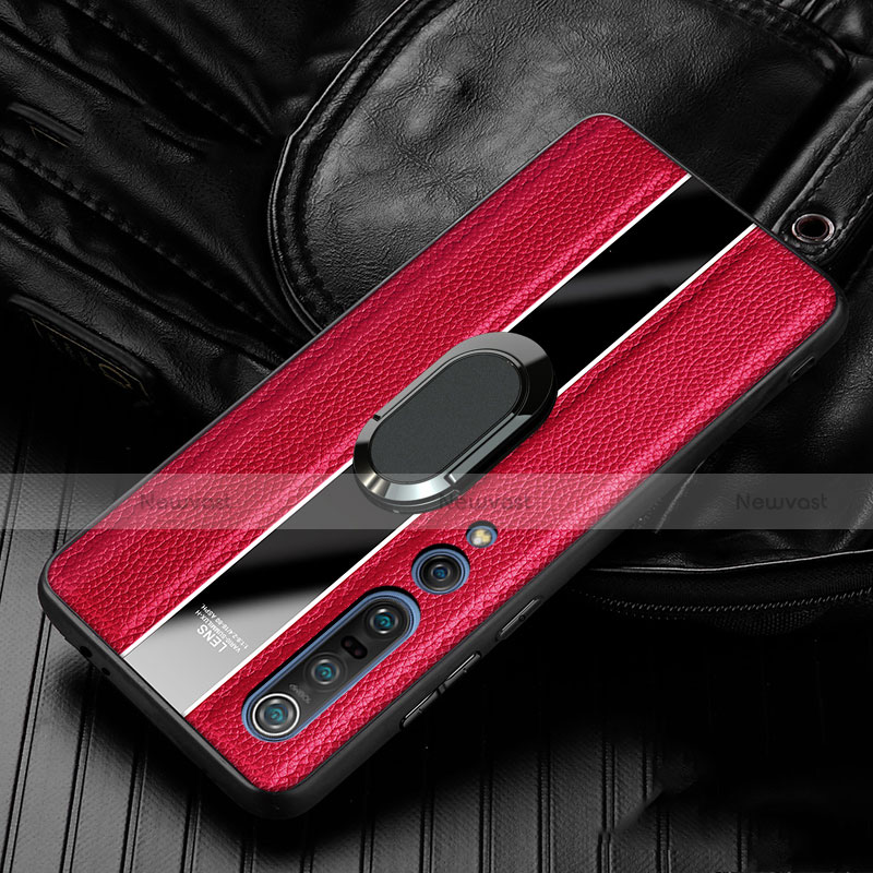 Soft Silicone Gel Leather Snap On Case Cover with Magnetic Finger Ring Stand S01 for Xiaomi Mi 10 Pro