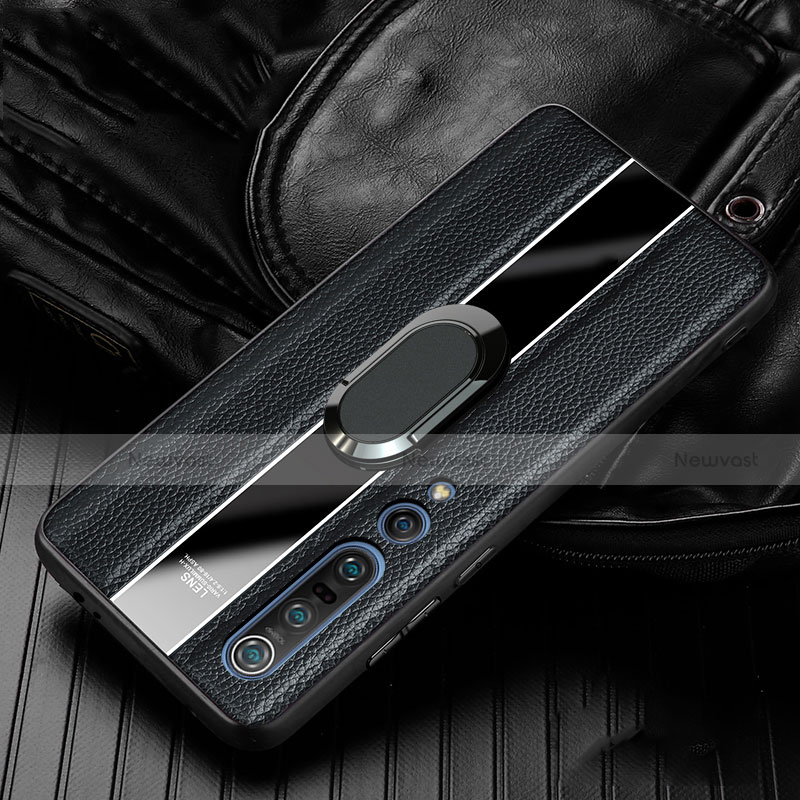 Soft Silicone Gel Leather Snap On Case Cover with Magnetic Finger Ring Stand S01 for Xiaomi Mi 10 Pro