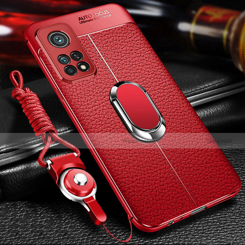 Soft Silicone Gel Leather Snap On Case Cover with Magnetic Finger Ring Stand S01 for Xiaomi Mi 10T 5G