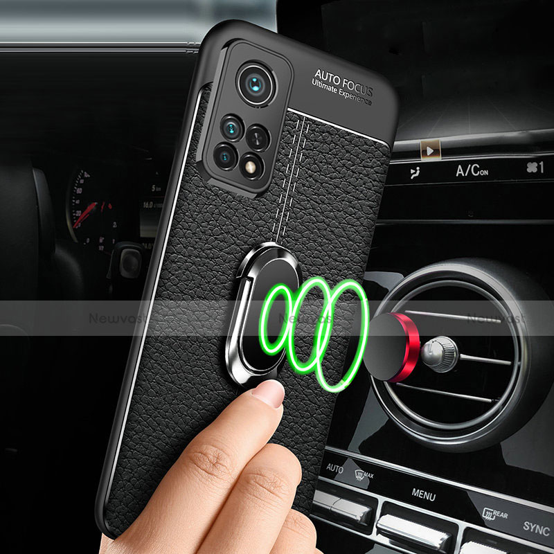 Soft Silicone Gel Leather Snap On Case Cover with Magnetic Finger Ring Stand S01 for Xiaomi Mi 10T 5G