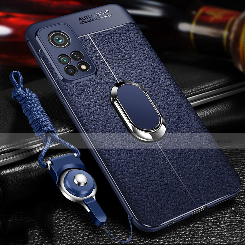 Soft Silicone Gel Leather Snap On Case Cover with Magnetic Finger Ring Stand S01 for Xiaomi Mi 10T Pro 5G
