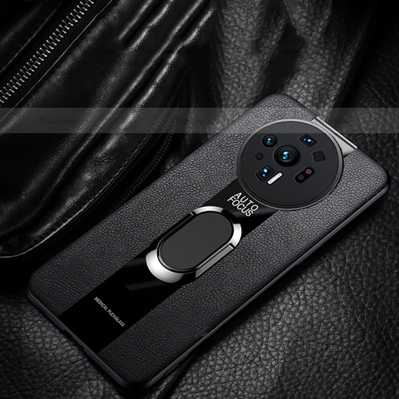 Soft Silicone Gel Leather Snap On Case Cover with Magnetic Finger Ring Stand S01 for Xiaomi Mi 12S Ultra 5G