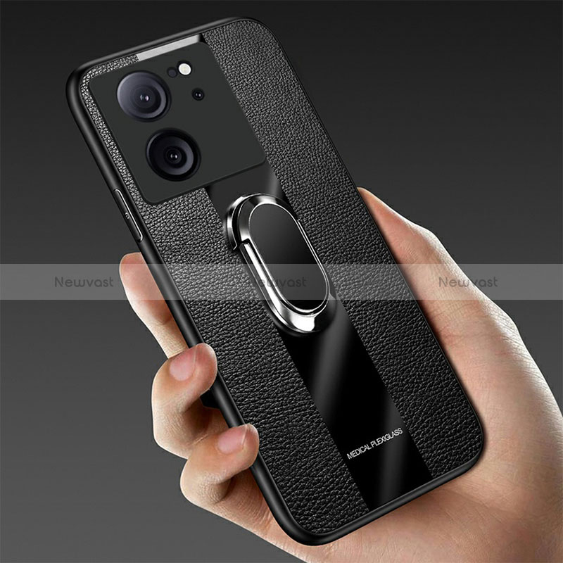Soft Silicone Gel Leather Snap On Case Cover with Magnetic Finger Ring Stand S01 for Xiaomi Mi 13T Pro 5G