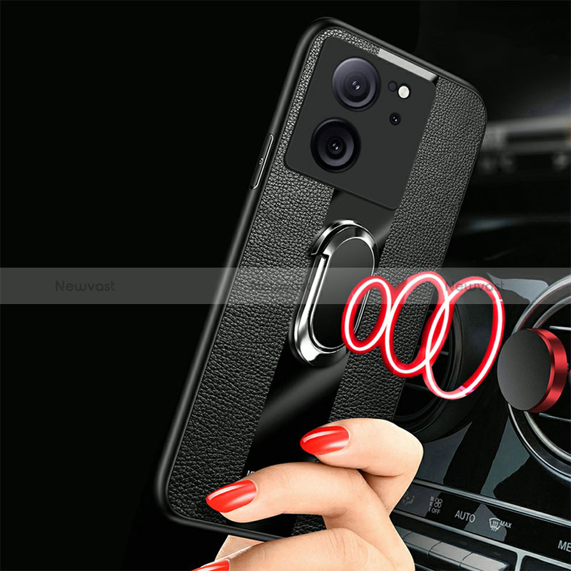 Soft Silicone Gel Leather Snap On Case Cover with Magnetic Finger Ring Stand S01 for Xiaomi Mi 13T Pro 5G