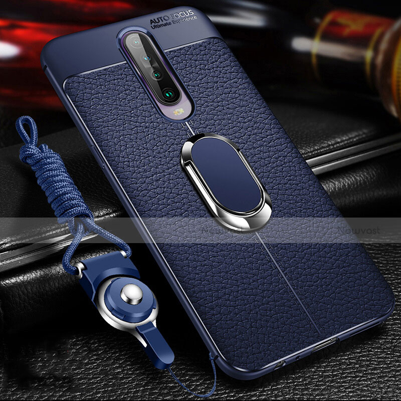 Soft Silicone Gel Leather Snap On Case Cover with Magnetic Finger Ring Stand S01 for Xiaomi Poco X2