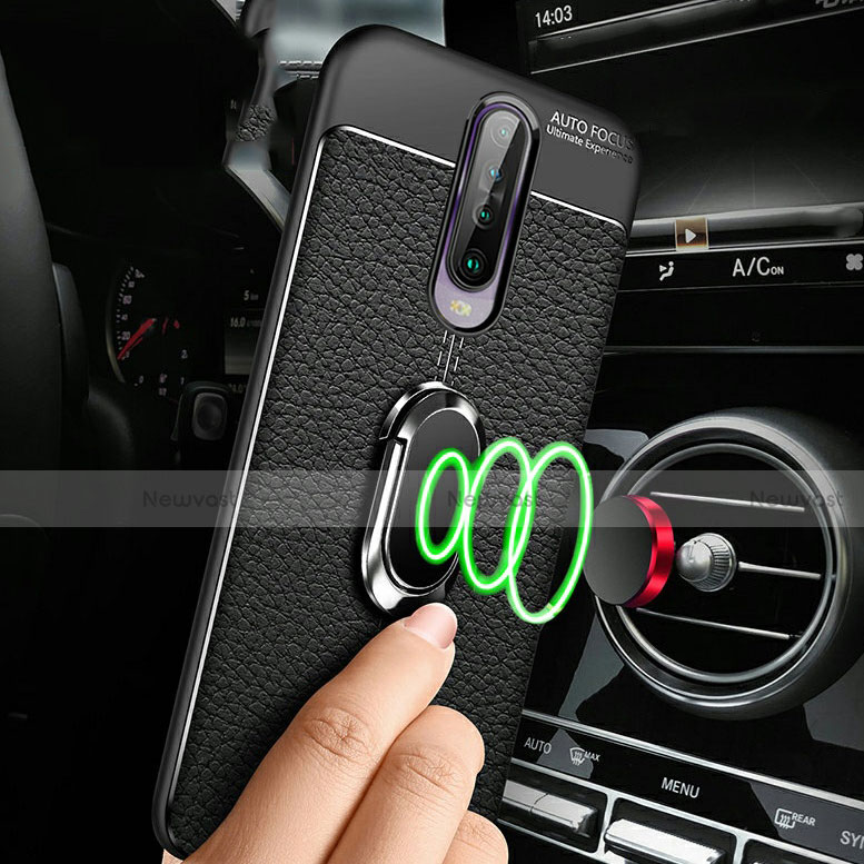 Soft Silicone Gel Leather Snap On Case Cover with Magnetic Finger Ring Stand S01 for Xiaomi Poco X2