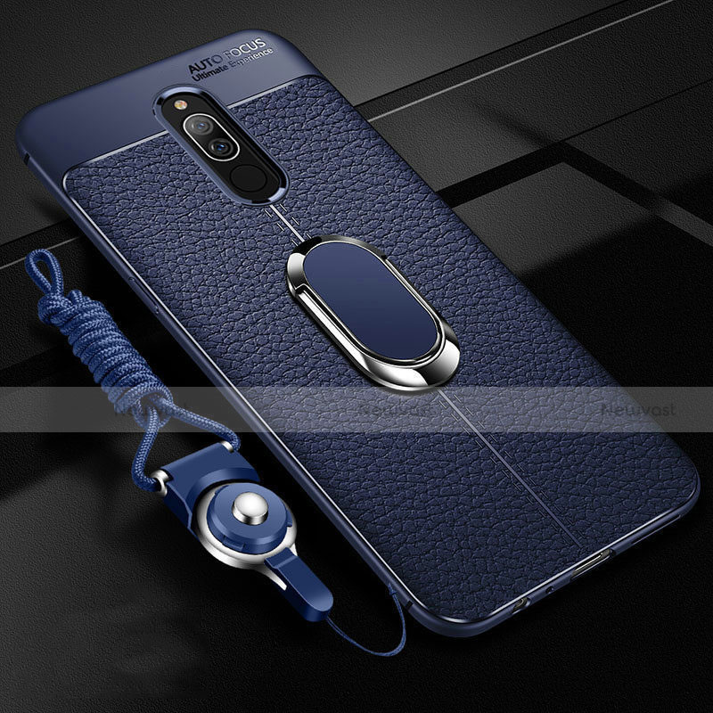 Soft Silicone Gel Leather Snap On Case Cover with Magnetic Finger Ring Stand S01 for Xiaomi Redmi 8 Blue