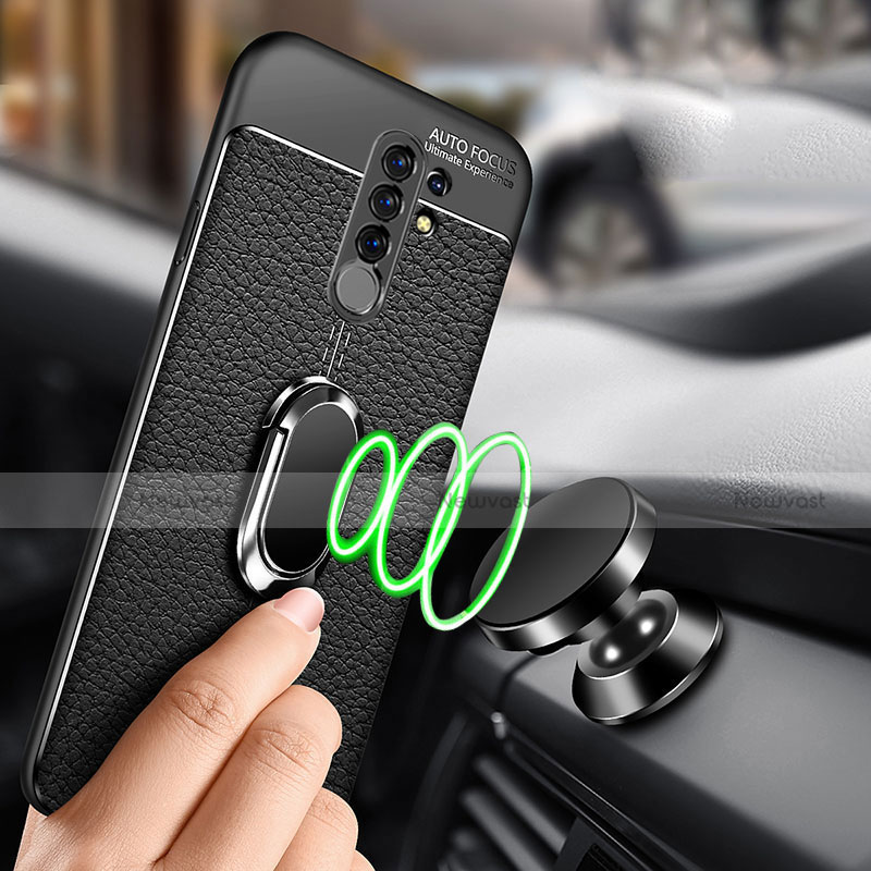 Soft Silicone Gel Leather Snap On Case Cover with Magnetic Finger Ring Stand S01 for Xiaomi Redmi 9