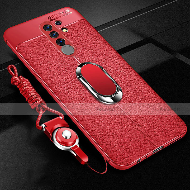 Soft Silicone Gel Leather Snap On Case Cover with Magnetic Finger Ring Stand S01 for Xiaomi Redmi 9 Prime India