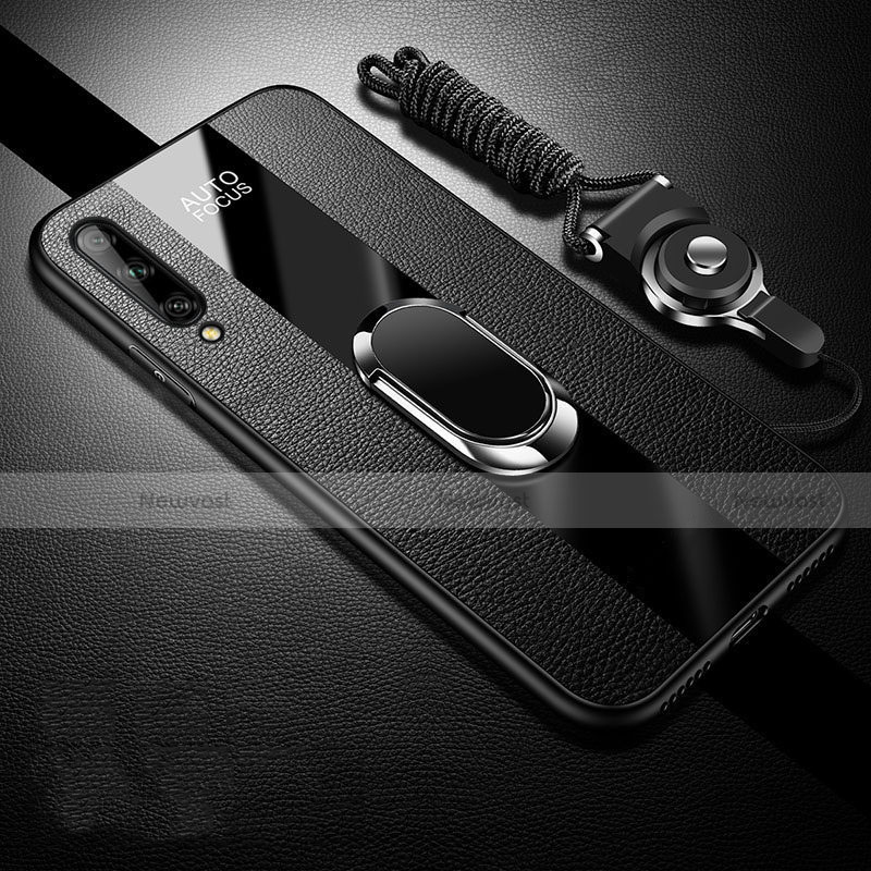Soft Silicone Gel Leather Snap On Case Cover with Magnetic Finger Ring Stand S02 for Huawei Enjoy 10S