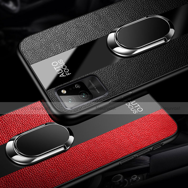 Soft Silicone Gel Leather Snap On Case Cover with Magnetic Finger Ring Stand S02 for Huawei Honor Play4 Pro 5G