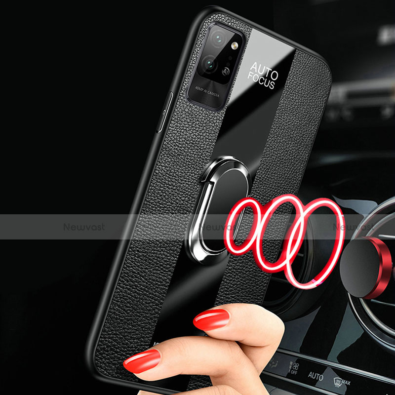 Soft Silicone Gel Leather Snap On Case Cover with Magnetic Finger Ring Stand S02 for Huawei Honor Play4 Pro 5G