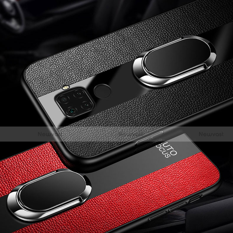 Soft Silicone Gel Leather Snap On Case Cover with Magnetic Finger Ring Stand S02 for Huawei Mate 30 Lite