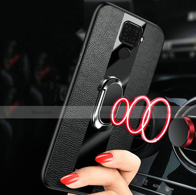 Soft Silicone Gel Leather Snap On Case Cover with Magnetic Finger Ring Stand S02 for Huawei Mate 30 Lite