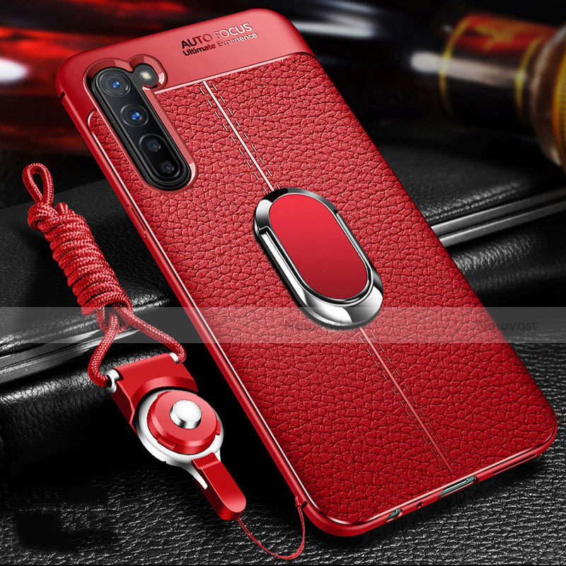 Soft Silicone Gel Leather Snap On Case Cover with Magnetic Finger Ring Stand S02 for Oppo Find X2 Lite Red