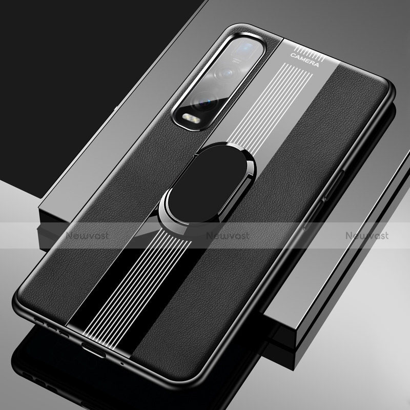 Soft Silicone Gel Leather Snap On Case Cover with Magnetic Finger Ring Stand S02 for Oppo Find X2 Pro